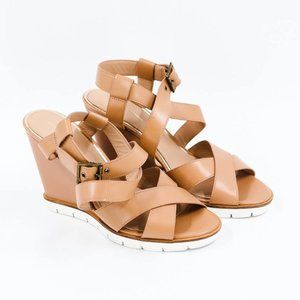 Linea Paolo Ella Nude Leather Wedge Sandals 9 US